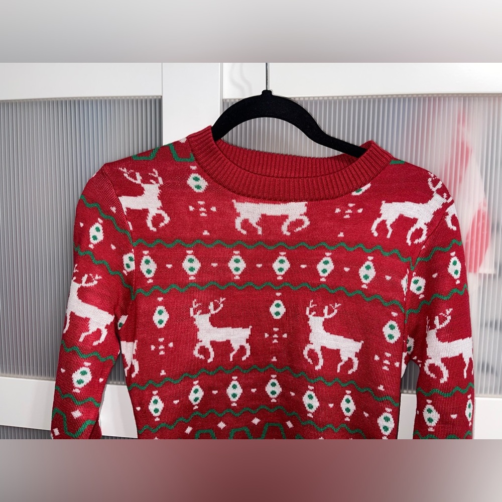 Women’s Tipsy Elves XS Red Reindeer Gaudy Garland Christmas Sweater Dress - Picture 2 of 6